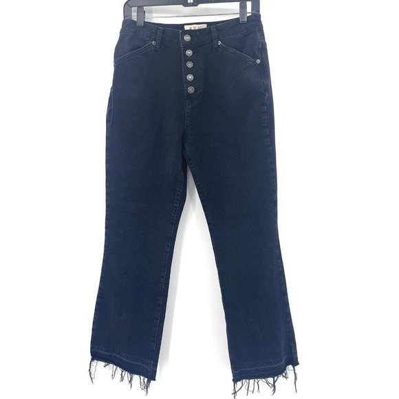 Free People We The Free Black High Rise Button Fly Straight Leg Raw Hem Jeans 29